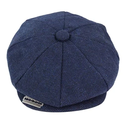 Image of Infinity Leather Mens Peaky Blinders Tweed Hat With Razor Blade Blue Size Large