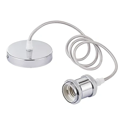 Image of iTrend Vintage Ceiling Pendant E27 Lamp Holder Braided Light Fitting Polished Chrome