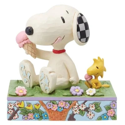 Image of Enesco Peanuts by Jim Shore Snoopy and Woodstock Eating Ice Cream Figurine, 5.125 Inch, Multicolor