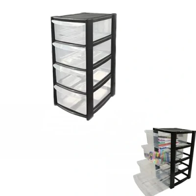 Image of 4 Tier Small Plastic Storage Drawers Mini Clear Tower Unit Home Office Desktop Bathroom School Stationary Make Up Organiser