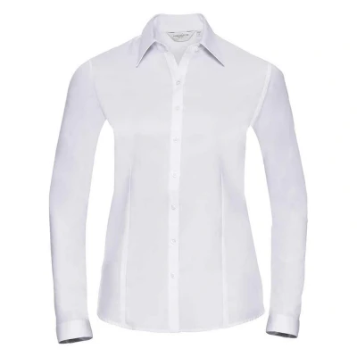 Image of Russell Athletic Collection Womens/Ladies Herringbone Long Sleeved Formal Shirt (White) Size 8 UK