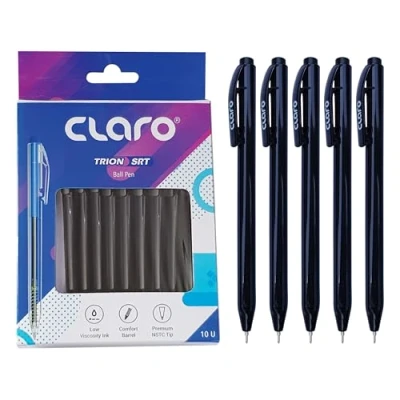 Image of CLARO Trion SRT Retractable Ballpoint Pens, BLACK, Fine Point (0.7mm), Pack of 10, Smooth Ball Perfect for School Office Home Everyday Use