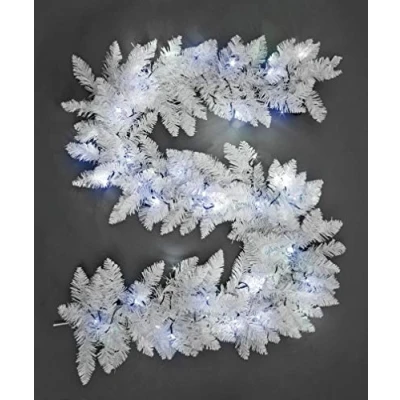 Image of SHATCHI Green/Black Imperial Pine Wreath Christmas Holiday Xmas Home Office Fireplaces Stairs Decoration with Non Pre Lit (CW/WW/Multicolour, White w/Cool LEDs, 2m Garland