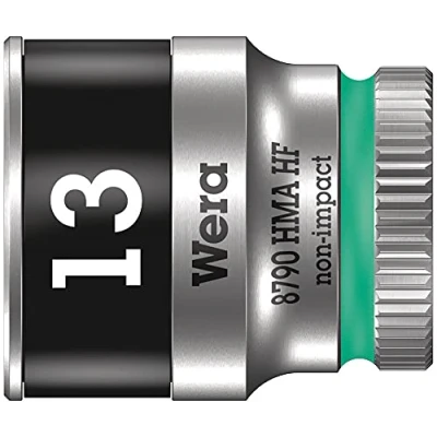 Image of Wera 05003726001 8790 HMA HF Zyklop Socket Spanner with 1/4 Inch Drive Retaining Function 13.0 mm Cyan 11, green, 05003728001