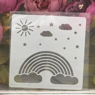 Image of JIAPAILAIYUN Stencil for Painting,13cm Sun Cloud Rainbow Reusable Stencils Painting on Wood,Wall,Furniture,Fabric,Rock,Chalkboard,Sign,Tile,DIY Art Projects