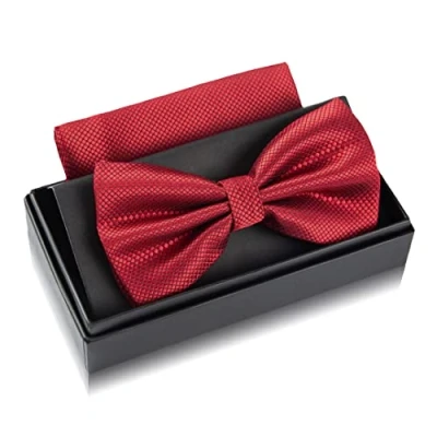 Image of Massi Morino bow tie and pocketkerchief for men Set Suit wedding Adjustable in Bordeaux red