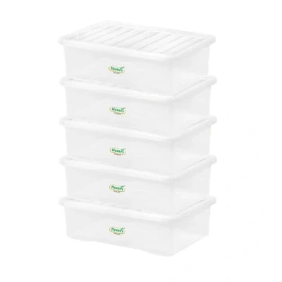 Image of Plastic Storage Boxes Crystal Clear 32L Box &amp; Lid Home Office Stackable Nestable Pack of 5