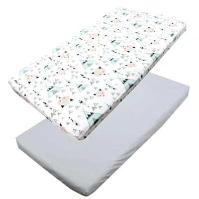 Image of TupTam baby fitted sheet children for bed cot pack of 2, Gray/fox mint, 70 x 140 cm