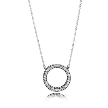 Image of PANDORA Signature Women&#039;s Sterling Silver Circle of Sparkle Cubic Zirconia Pendant Necklace, 45cm, No Box