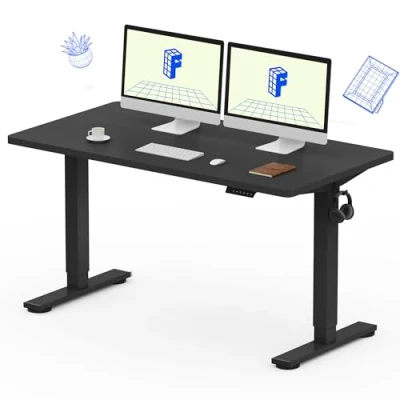Image of Flexispot EG1 Electric Standing Table, Height Adjustable Sitting Stand, Desk, Table for Home Office (140 x 70 cm, Black Frame and Desk)