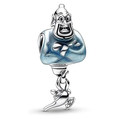 Image of Pandora Disney Aladdin Genie sterling silver charm with black, glittery blue and transparent enamel