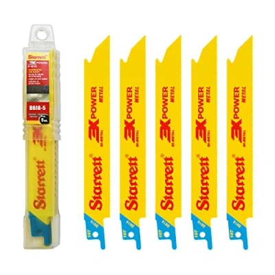 Image of Starrett Metal Cutting Reciprocating Saw Blade 5 Pieces B618 150 mm/6&quot; Inch 18 TPI Unified Shank Straight Cut Bi Compatible with Bosch Dewalt Makita &amp; Many Others, Yellow