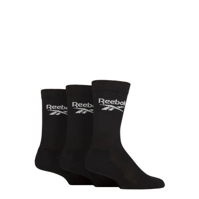 Image of Mens and Women&#039;s 3 Pair Reebok Core Ribbed Cotton Crew Socks Black 6.5 8 UK