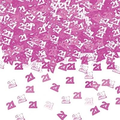 Image of amscan 9900471 Metallic Pink Number 21 Confetti 14g 1 Pack