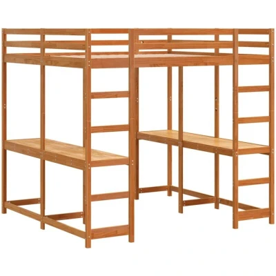 Image of vidaXL Loft Bed with Desk and Ladder Wax Brown 180x200 cm Super King Solid Wood Pine