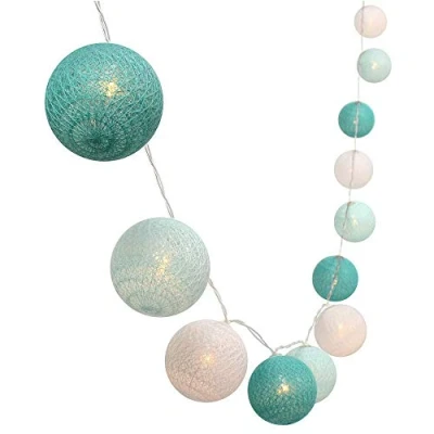 Image of Treer Cotton Ball String Fairy Lights Christmas Tree Balls Light Warm White LED Night Battery Garland Lamp Home Party Wedding Garden Indoor Xmas Decoration (3M 20 Balls,Blue)