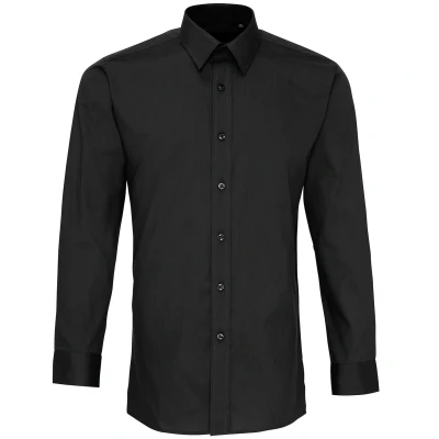 Image of Premier Mens Long Sleeve Fitted Poplin Work Shirt (Black) Size 15.5R