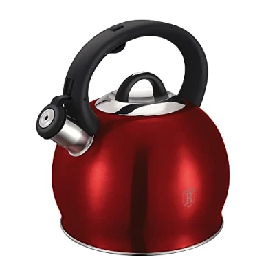 Image of Berlinger Haus Whistling Tea Kettle for Stove Top, 3.2 Quart Stainless Steel Pots Stovetop with Push Button Handle, Enhanced Induction Base Teapot, Red