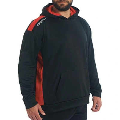 Image of Optimum Tempo Men&#039;s Sports Training Hoodie 240GSM Thermal Polyester, Lightweight &amp; Durable for Football, Rugby, Cycling, Hiking Features Pouch Pocket Adjustable Hood,Red, XL