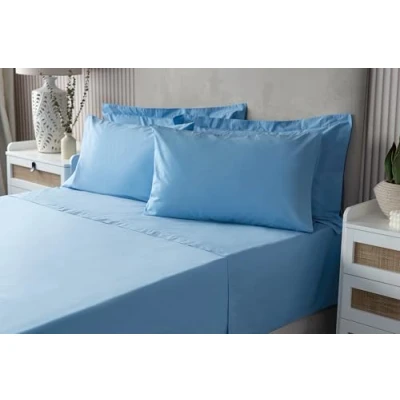 Image of Belledorm Blue Fitted Sheet + Housewife Pillowcase Bundle Set, 200 Thread Count Percale, Mattress Depth 28cm (Single, Sky Blue)