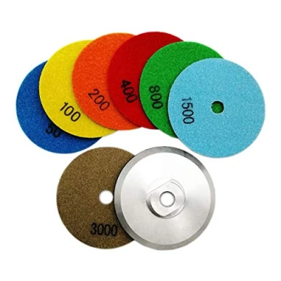 Image of SHDIATOOL Dry Diamond Polishing Pads 7PCS Set Mixed Grits and a M14 Aluminum Pad Attachment for Granite Marble Stone Ceramic Dia 4 Inch 100mm