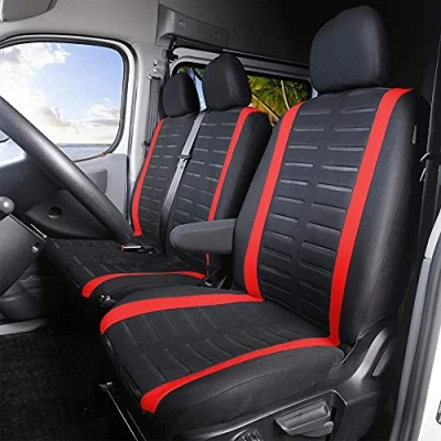 Image of TOYOUN Van seat Covers 3D Stripe Print Universal Fit Most Vans Trucks Lorry Front Single &amp; Double Car for Driver and Passenger 2+1 Covers, Red