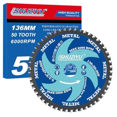 Image of LSHUZIYU 136mm 50T, Metal Working Circular Saw Blade, Centre Hole 20mm with 15.88mm 10mm Washer, Compatible on Cordless Saw, Metal, Steel Iron Bar, Sheet, Angle Cutting