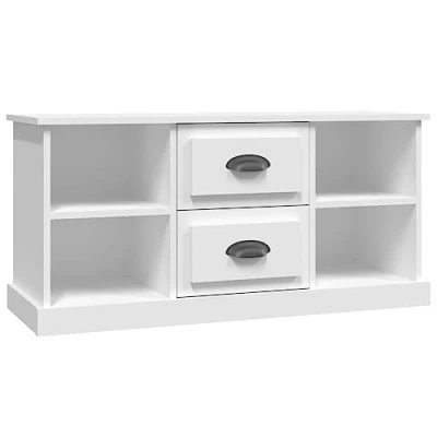 Image of vidaXL TV Cabinet in White Modern Style Living Room/Bedroom Stand, Ample Storage with Drawers, Durable Engineered Wood Construction, Easy Assembly