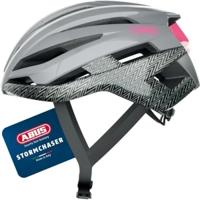 Image of ABUS StormChaser Racing Bike Helmet Lightweight and Comfortable Bicycle for Professional Cycling Women Men Grey / Pink, Size L