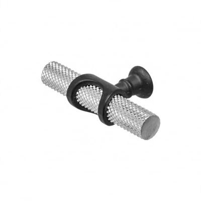 Image of Decoranddecor Amelia Knurled Cabinet Handles T Bar Kitchen Cupboard Aluminium Drawer Furniture Knobs 70mm Knob, Polished Chrome Matt Black