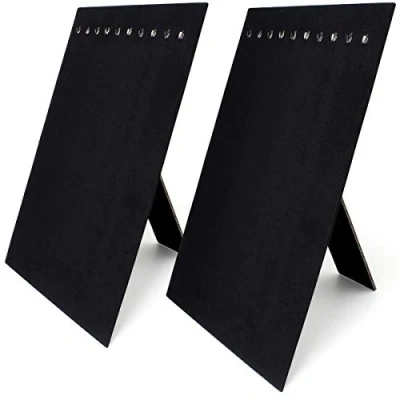 Image of igadgitz home U7090 Velvet Necklace Stand Board Chain (10 Hooks) Black 2pcs