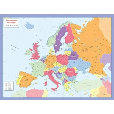 Image of Colour blind friendly Political Wall Map of Europe 35.75&quot; x 26.5&quot; Laminated