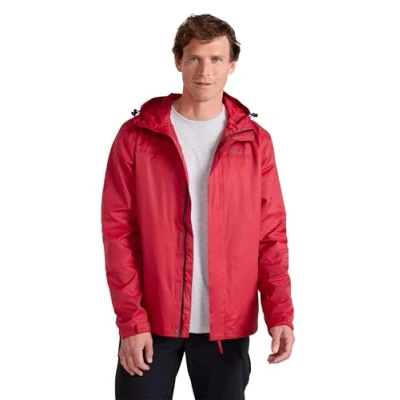 Image of Mountain Warehouse Torrent Mens Waterproof Rain Jacket &amp; Lightweight Raincoat with Taped Seams, Zipped Pockets For Spring Summer Travelling Outdoors Dark Red S