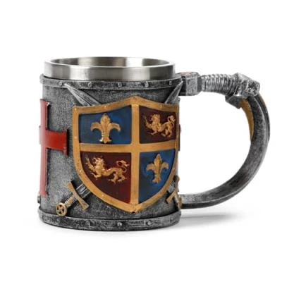 Image of Puckator Decorative Coat of Arms Gold and Silver Tankard Beer Gift Glasses for Him Viking Drinking Mug Mugs Horn Gifts Men Mens Stuff Metal Cup Jug Glass Home Decor Accessories