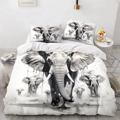 Image of GEEYOU Elephant Breathable Comforter Cover Hidden Zipper African Duvet Set with Pillowcases Bedding Soft Microfiber Quilt for Various Sizes Beds Double（200x200cm）