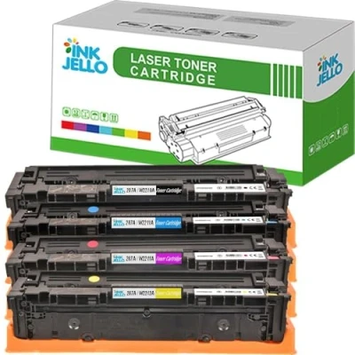 Image of InkJello Toner Cartridge For Printer, Compatibile WITH HP Colour LaserJet Pro 207A CHIP M255dw M255nw MFP M282nw M283fdn M283fdw M283fdw, W2210A W2211A W2212A W2213A (4 Pack)