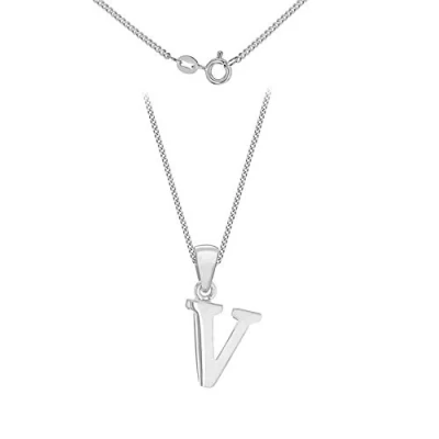Image of Tuscany Silver Women&#039;s Sterling Initial V Pendant on Curb Chain of Length 46 cm/18 Inch