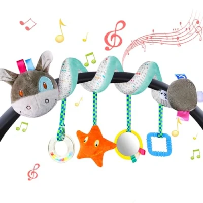 Image of Vicloon Pram Toys, Spiral Toy, Activity Hanging Toys Car Seat Baby Stroller Pushchair Toy Travel for Boys &amp; Girls (Donkey