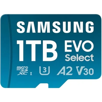 Image of Samsung EVO Select (2024) microSD card + SD Adapter, 1 TB, UHS I U3, 4K UHD, Full HD, 160 MB/s Read, Memory for smartphones, tablets and laptops, MB ME1T0SA/EU
