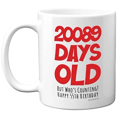 Image of 55th Birthday Mug Gift for Men Women Him Her 20089 Days Old Funny Adult Fifty Five Fifth Happy Present Dad Mum Nan Grandad Uncle Auntie, 11oz Ceramic Dishwasher Safe Coffee Mugs
