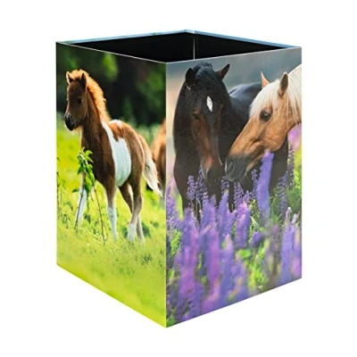 Image of HERMA 19741 Horse Design Waste Paper Bin, 15 Litres, Foldable, Sturdy Cardboard, Slim Trash Can for Girls &amp; Boys, Rectangular Bin Children&#039;s Room, Bedroom, Study, Office