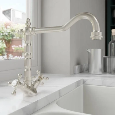 Image of Park Lane Traditional Kitchen Mixer Tap with Crosshead Levers Brushed Nickel