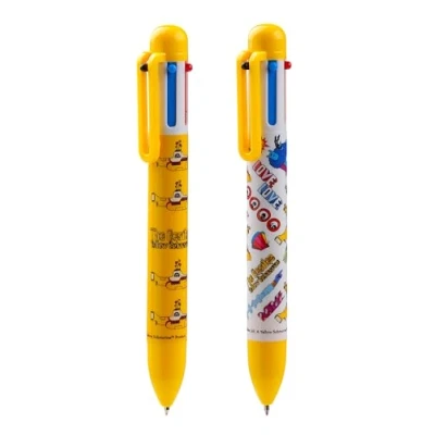 Image of Puckator The Beatles Yellow Submarine Multi Colour Pen with Charm Topper 6 Colours Great Gifts for Students From Teachers End of term Pupils as Class Student Starter Pack