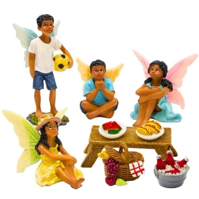 Image of PRETMANNS Fairies for Fairy Gardens Garden Accessories Cute Ornaments Outdoor Miniature Picnic in the Park 9 Items