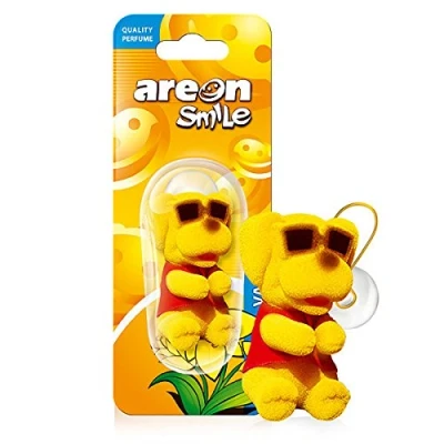 Image of AREON Smile Car Air Freshener Vanilla Funny Hanging Yellow Dog Home 3D Pack of 1