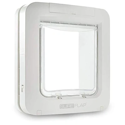 Image of Sure Petcare SureFlap Microchip Pet Door for Cats &amp; Small Dogs with Curfew Timer, Compatible RFID Collar Tags and Microchips, 1 Button Control, White, 4 x C Cell Batteries Required, Not Included