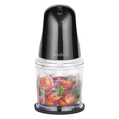 Image of VonShef Mini Chopper 500ml Electric Food Chopper, Small Processor, Vegetable Cutter, Mixer &amp; Dicer, 400W, 2 Speeds, Plastic Bowl Stainless Steel Blades, Non Slip Base Black