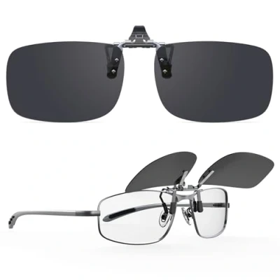 Image of Goiteia Polarized Flip up Clip on Sunglasses over Prescription Glasses for Men WomenEasy to Put and Take off One handed（Grey lenses）