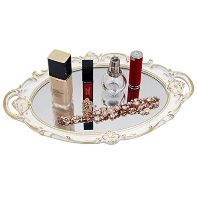 Image of Funerom Vintage 36.8 x 25.4 cm Decorative Tray Bathroom Serving Tray，Oval Antique White