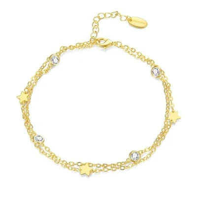 Image of Philip Jones Gold Plated Layered Star Anklet Created with Zircondia® Crystals